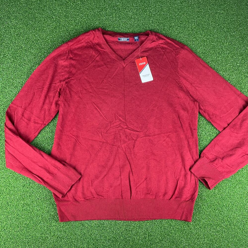 Vintage Izod NWT Mens Red V Neck Pullover Fieldhouse Sweater Sz M